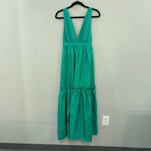 Cynthia Rowley Dress Juna Silk Maxi Tiered in Emerald Green